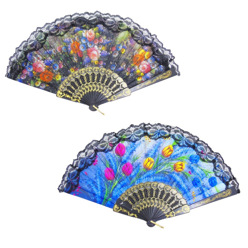 Grosun 10 Pieces Spanish Hand Fan Handheld Fans for Women Floral Spanish Folding Fan Foldable Fan Vintage Fans Handheld Hand Fan for Wedding and Party Decoration - Image 4